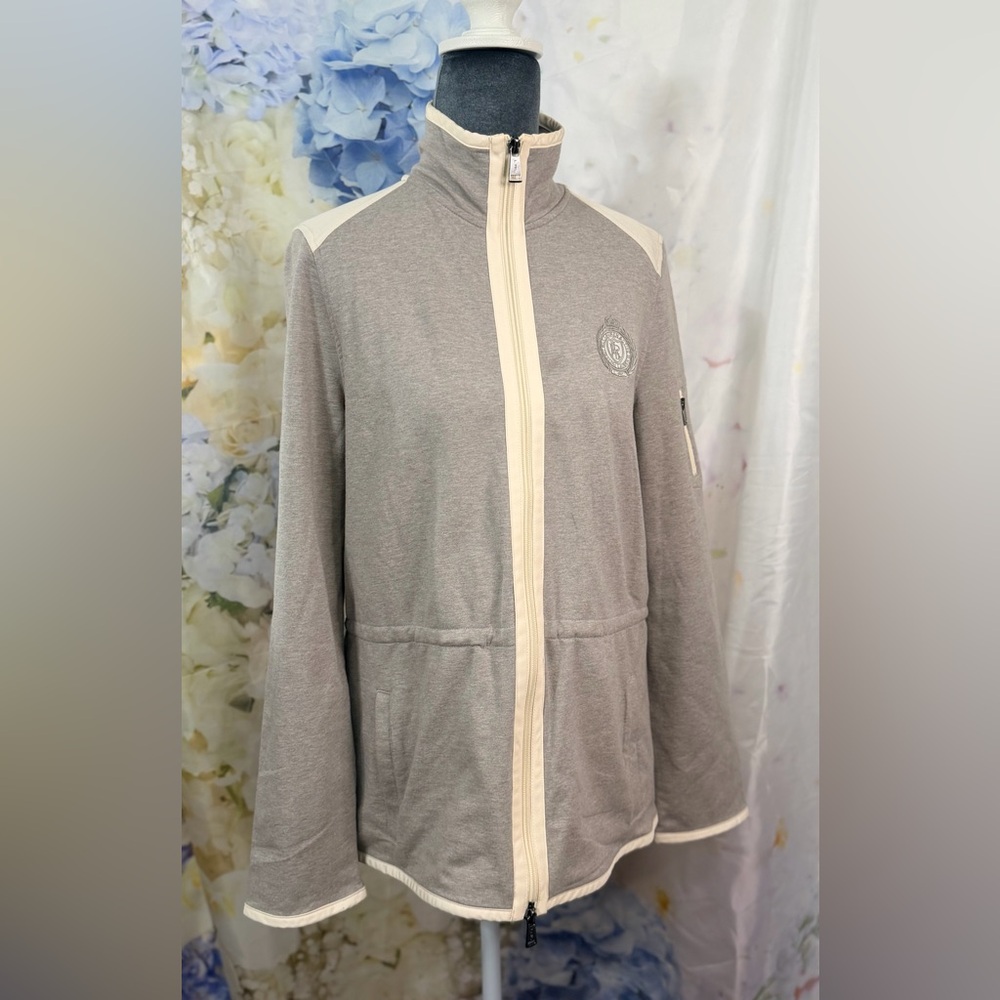 L-RL Ralph Lauren Active Gray Jacket with Cream Trim **
